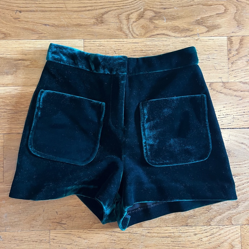 Topshop Green High Waist Velvet Shorts